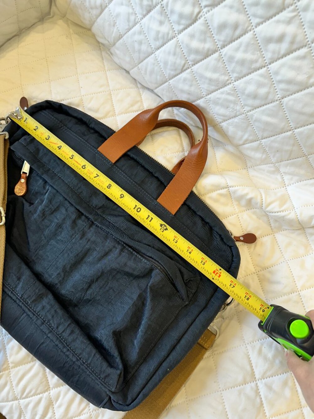 J Crew Dry Goods Harwick Messenger Bag Blue Nylon With Shoulder Strap Leather - Picture 7 of 11
